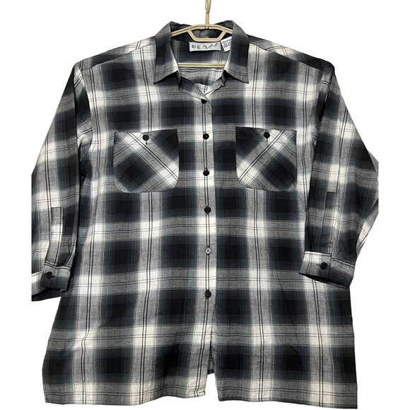 Class by Just Class Women Plaid Long Sleeve Button-Up Shirt Size L Black & White - Picture 1 of 16